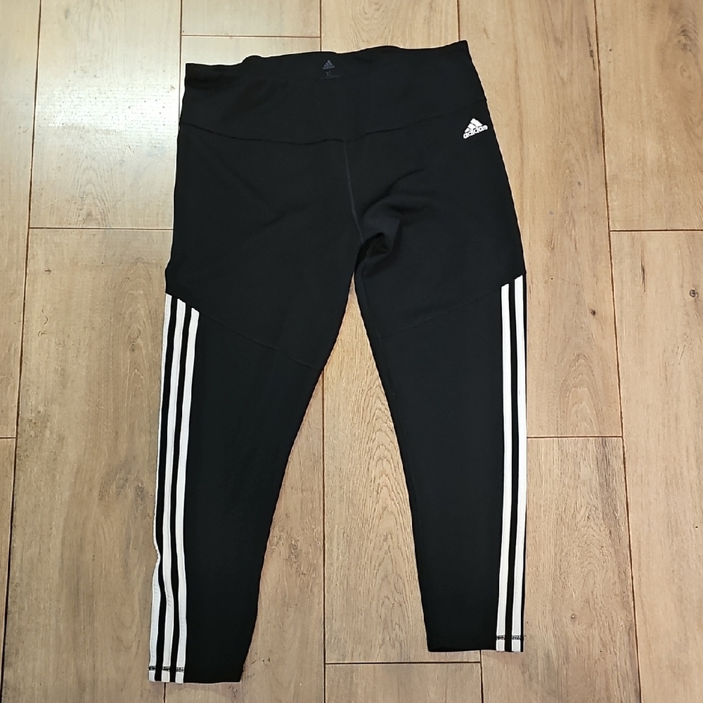 Adidas Black and White Leggings with Iconic Three-Stripe Design